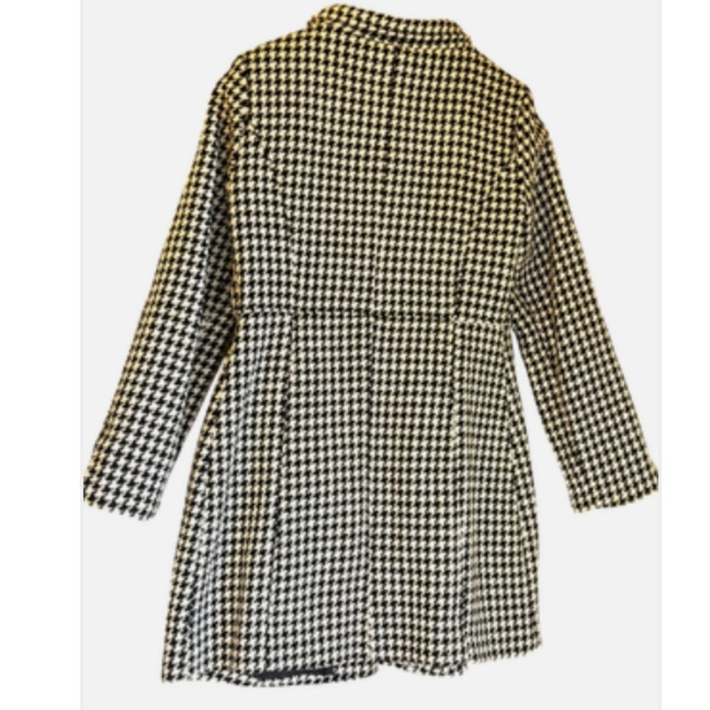 •Houndstooth Pea Coat Wool Blend Lg Pleated Peplum Retro Mod Vibe Dark Academia - Picture 5 of 6